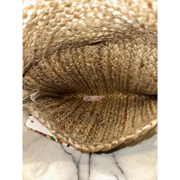NWT America & Beyond Pom Pom Straw Clutch Handmade Upcycled Jute Straw Handbag - Picture 7 of 8